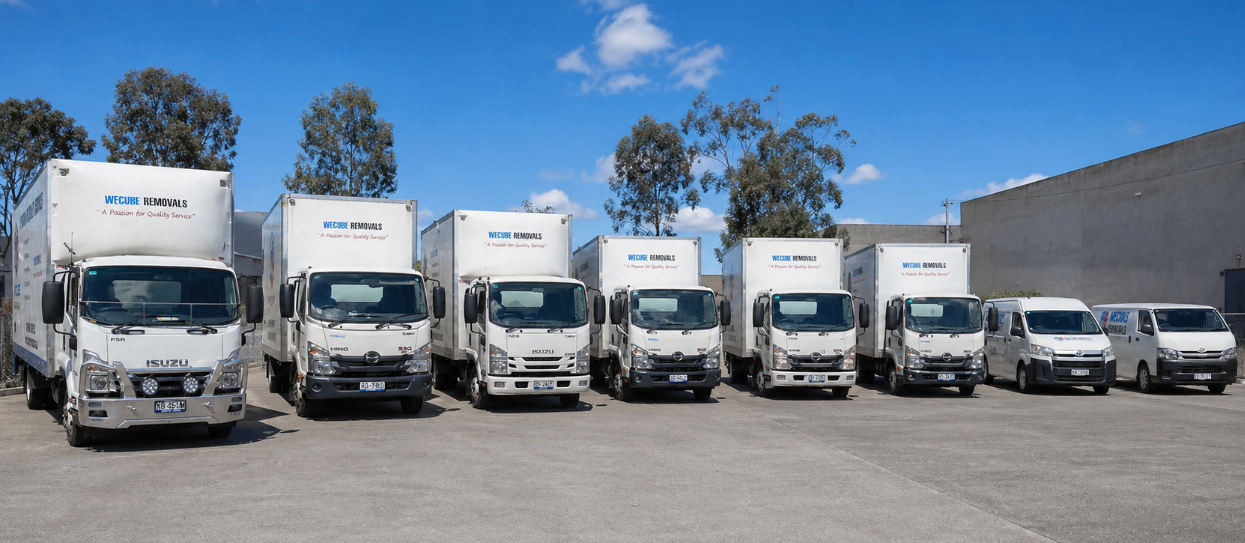Wecube moving truck packed neatly with wrapped furniture and boxes
